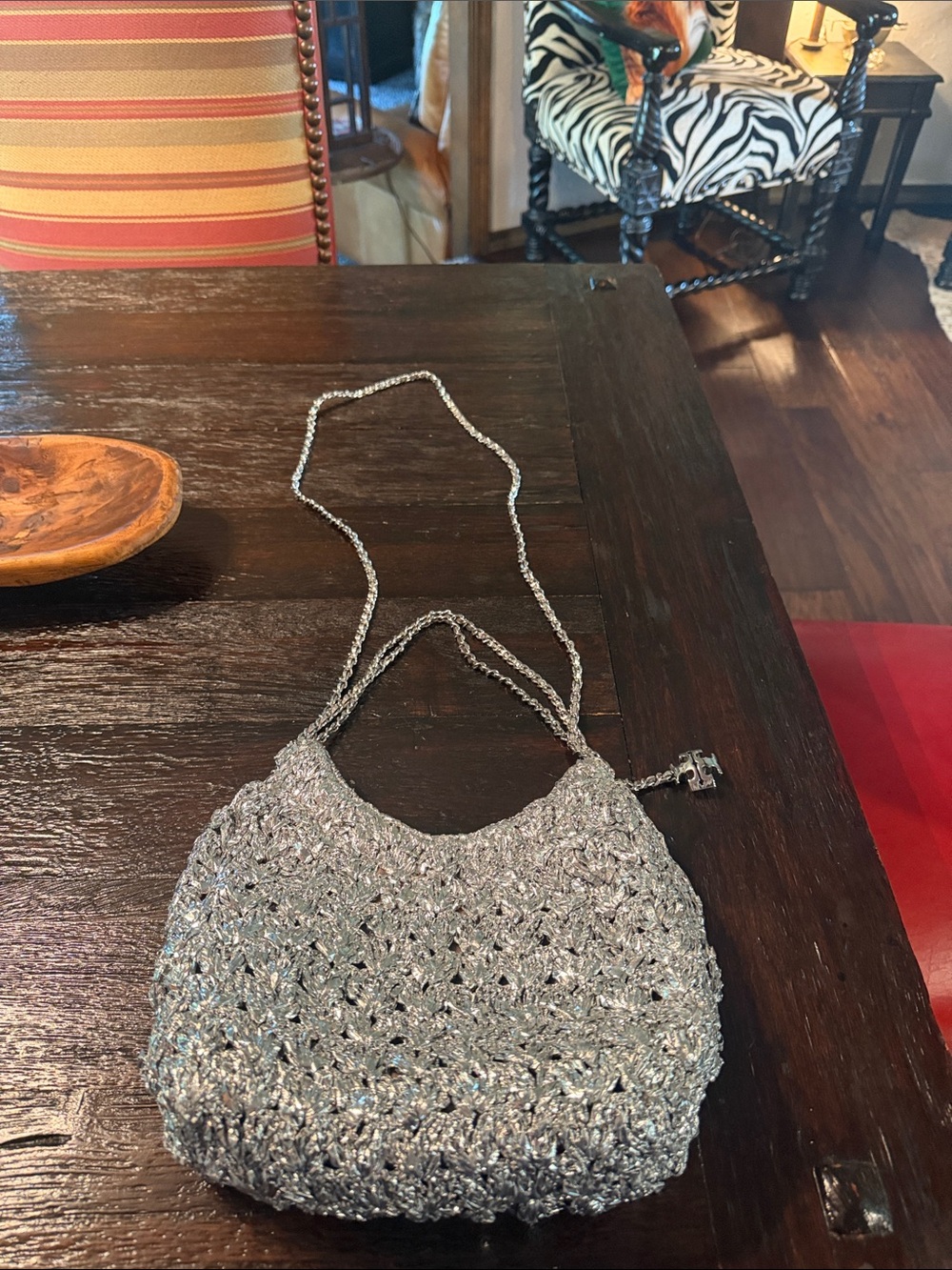 Tory Burch Silver Metallic bag- eye catching.